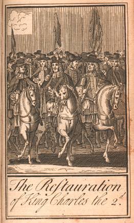 An engraving of the Restuaration of Charles II